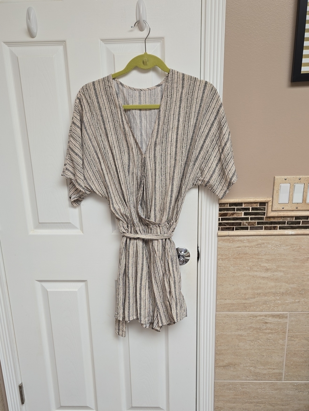 Cupshe Cream and Black Striped Romper
